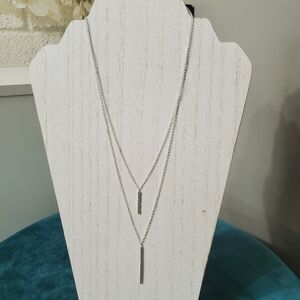 Gorjana Marlow Double Silver Plated Textured Bar Drop Necklace 9.5"-12.5"